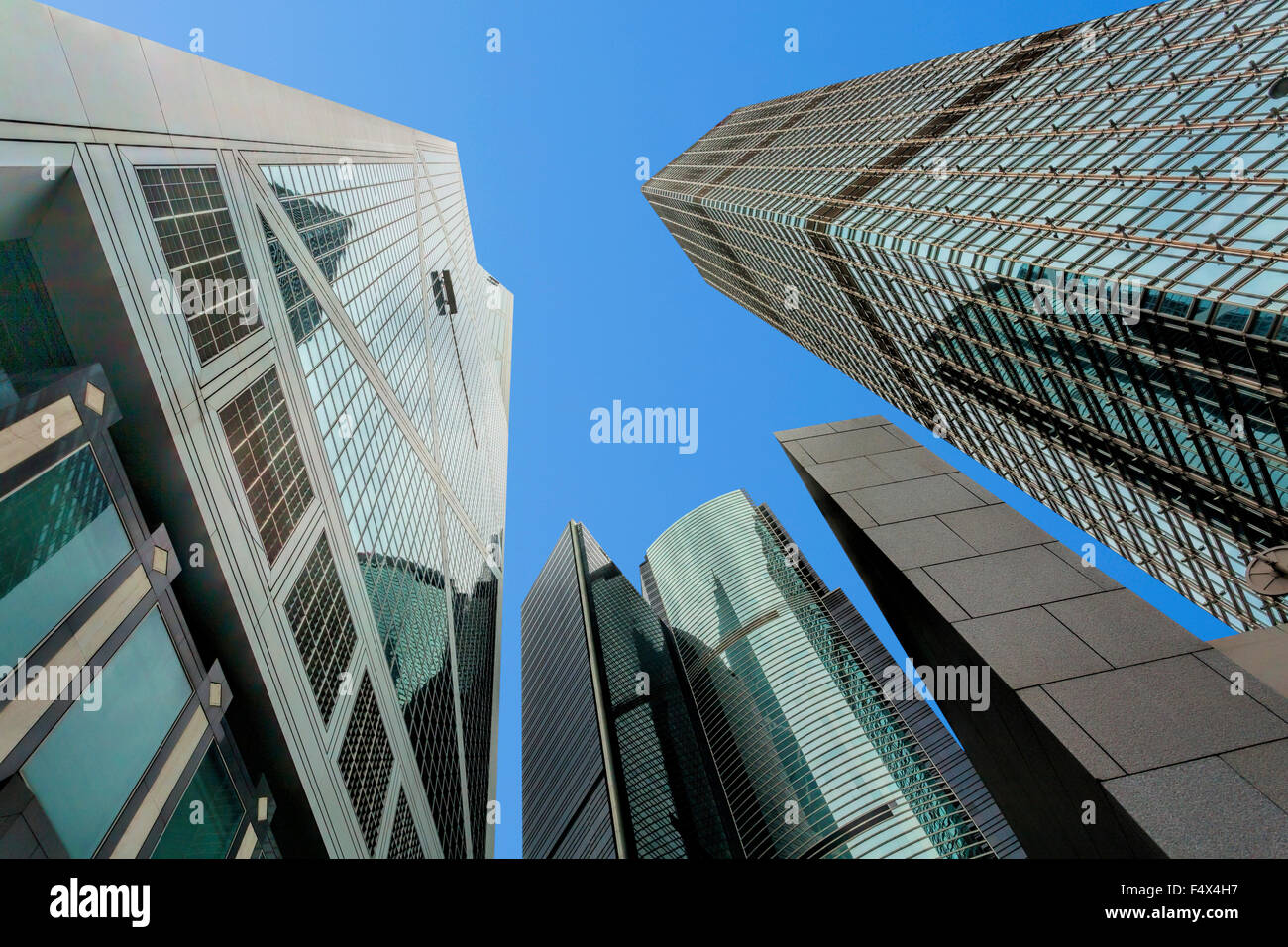 Skyscrapers rising up into the sky in the financial district of Hong Kong Island. Hong Kong. China Stock Photo