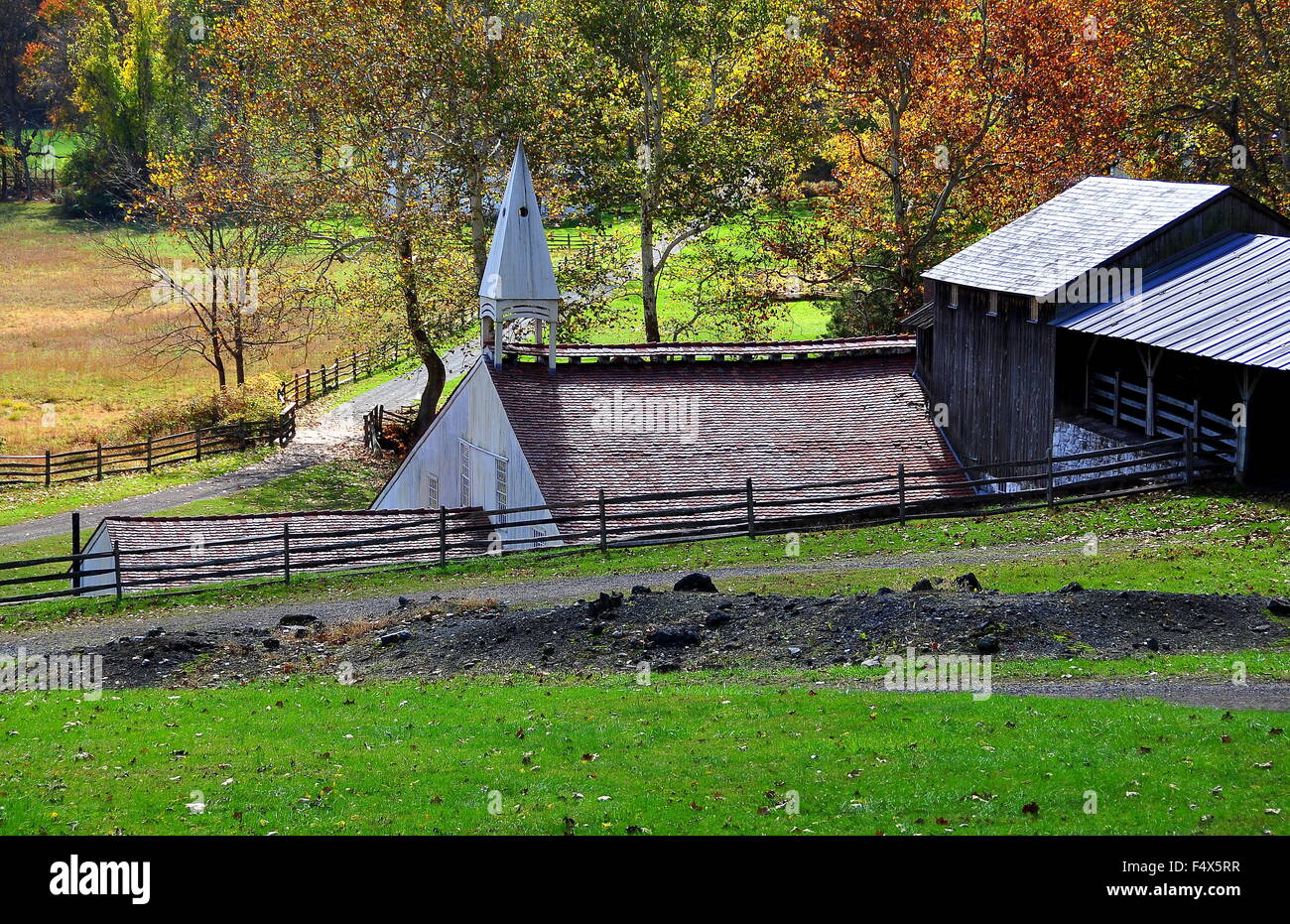 Hopewell Furnace, Pennsylvania:  The Cast House with its distinctive wooden roof cupola at Hopewell Furnace Nat'l Hist. Park Stock Photo