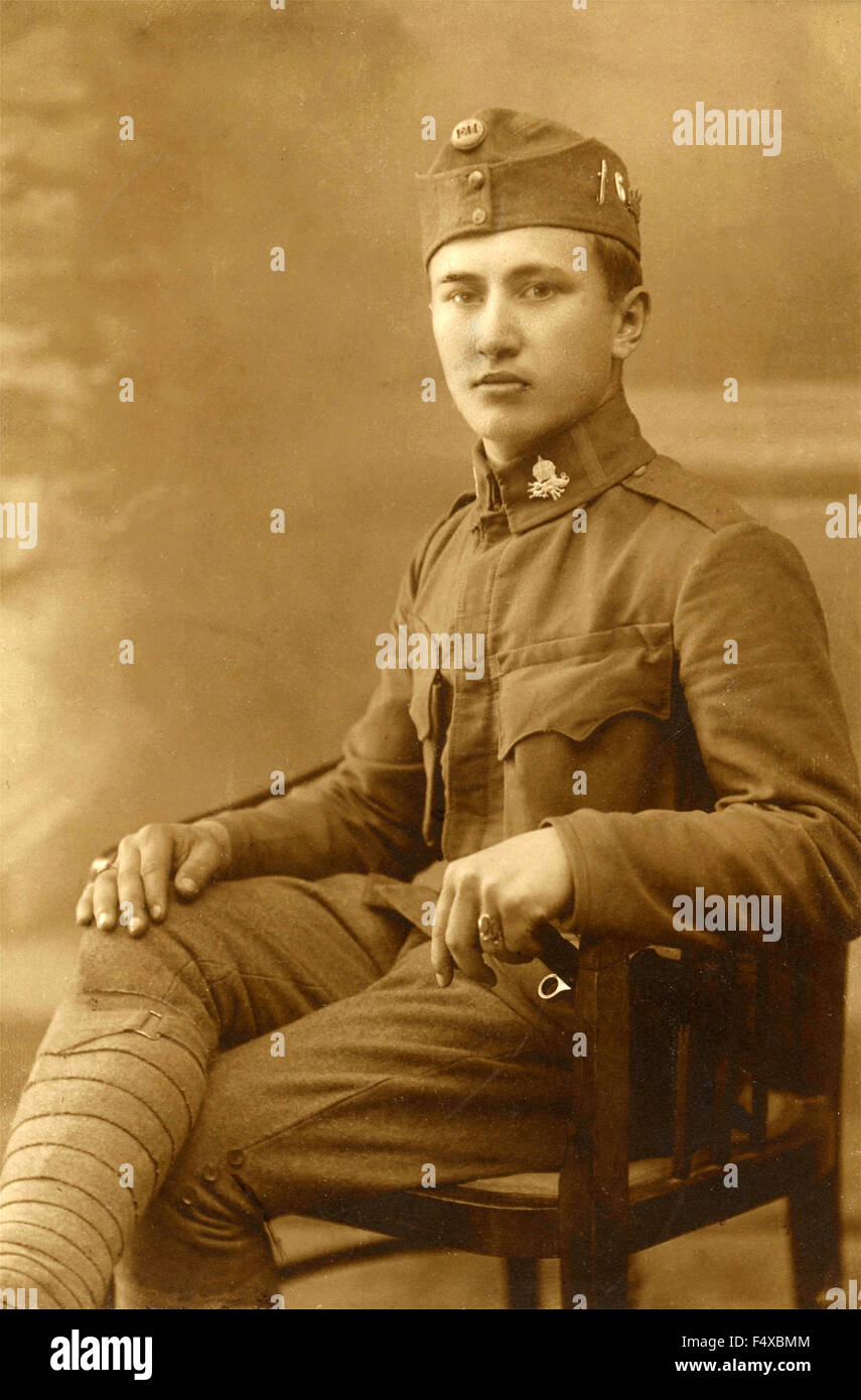 Portrait of a sitting soldier with bands, Italy Stock Photo