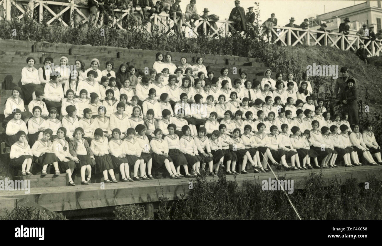 Group of girls in the stands of the Legion Marinara Caio Duilio, Rome, Italy Stock Photo