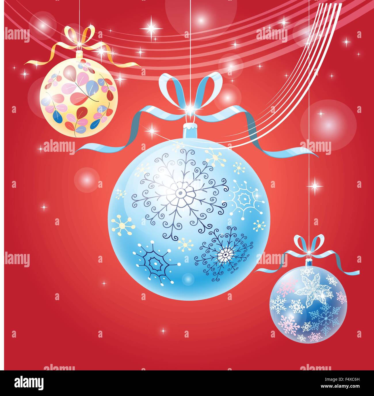 Beautiful vector illustration Christmas balls on a red background Stock ...