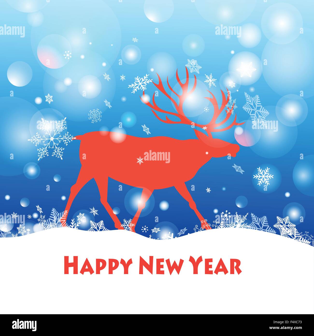 Beautiful vector illustration Happy New Year deer walking through the ...