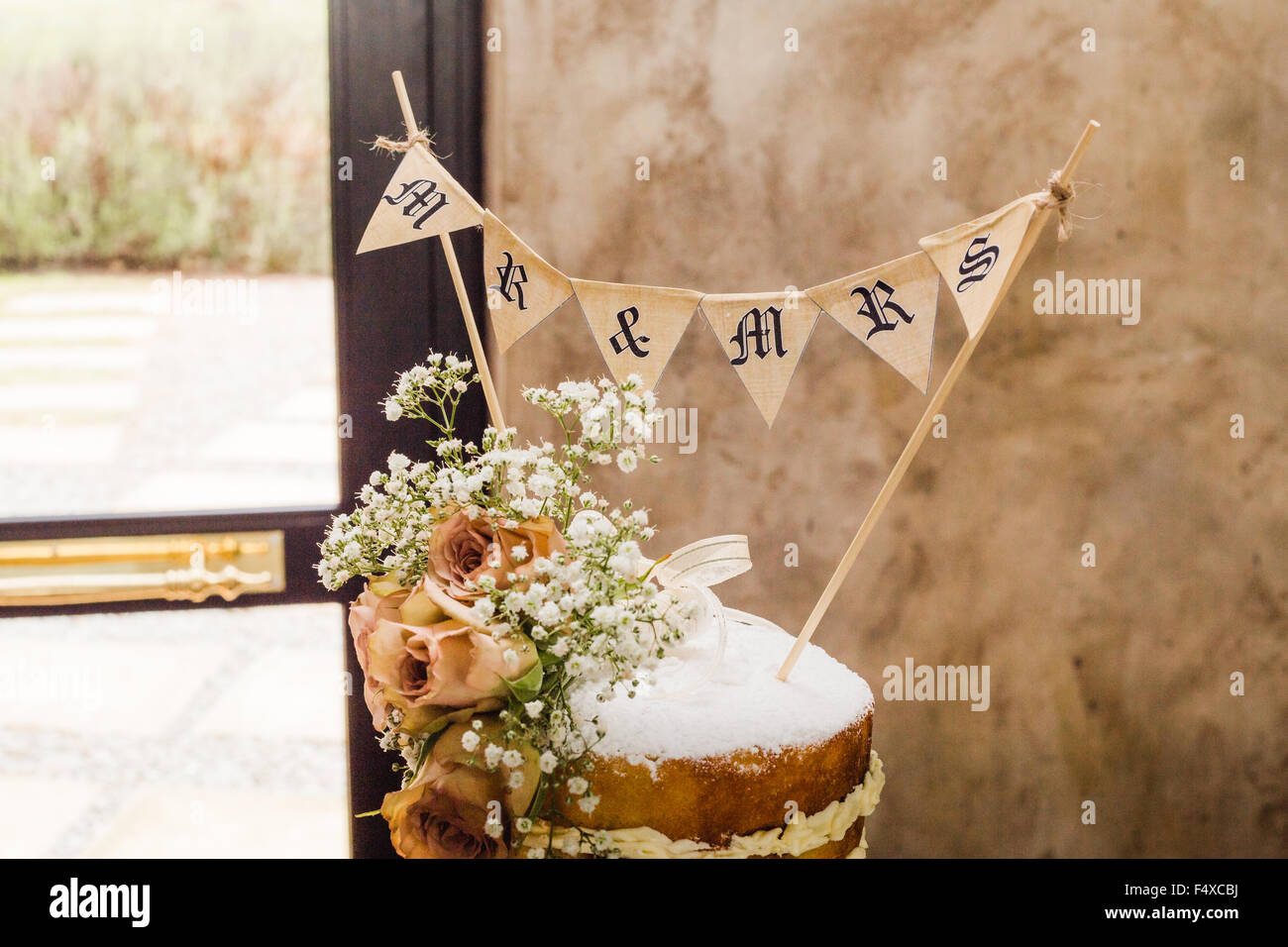 Bunting on a wedding cake Stock Photo