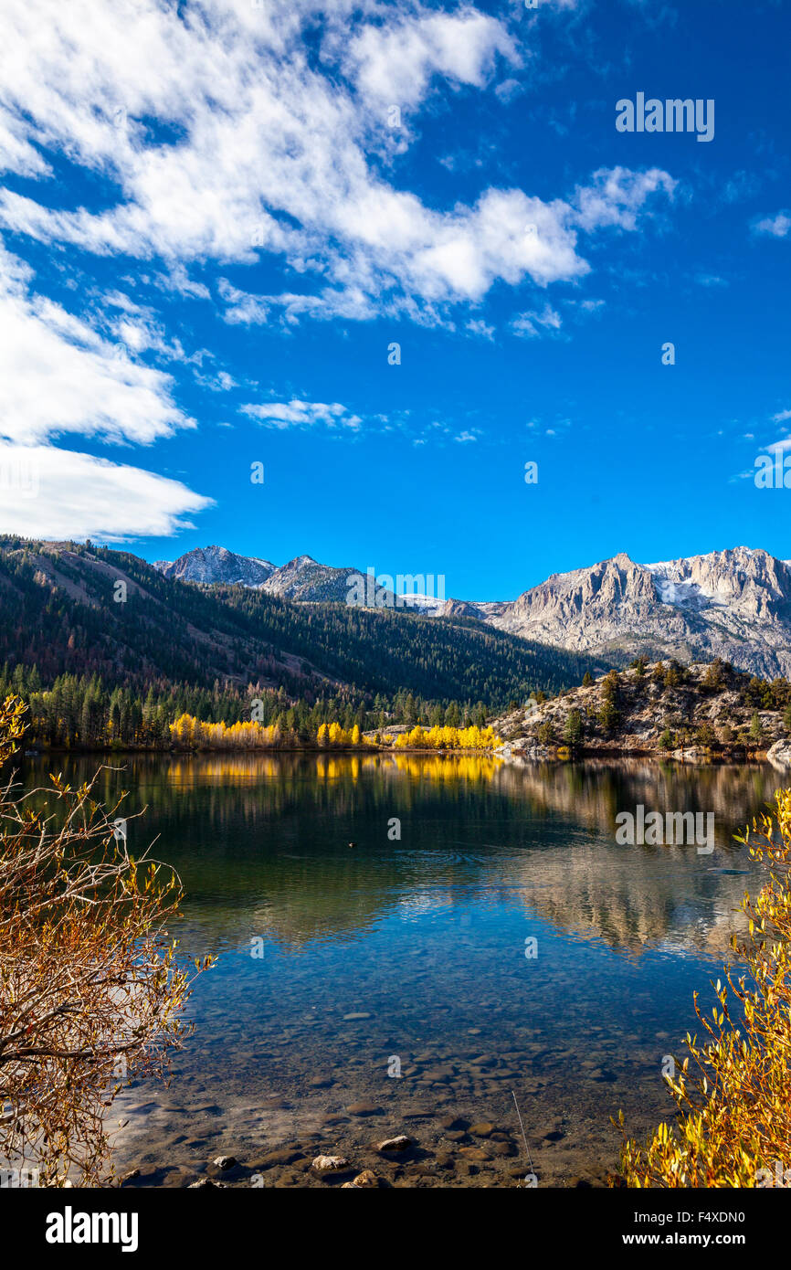 Fall color at Gull Lake in the town of June Lake in the Eastern Sierra Nevada mountains of California Stock Photo
