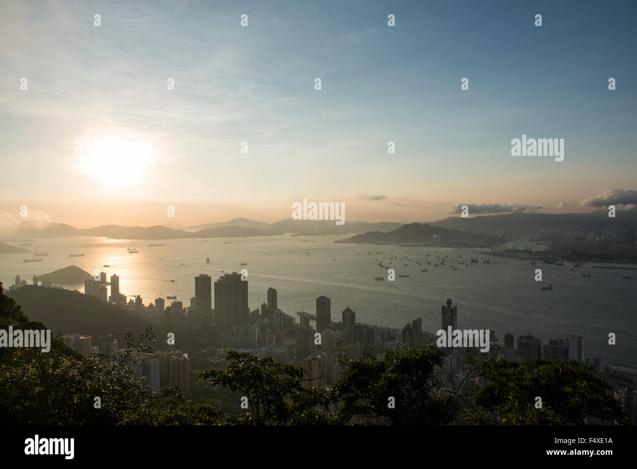 View of Hong Kong looking out from Victoria Peak during a colourful ...