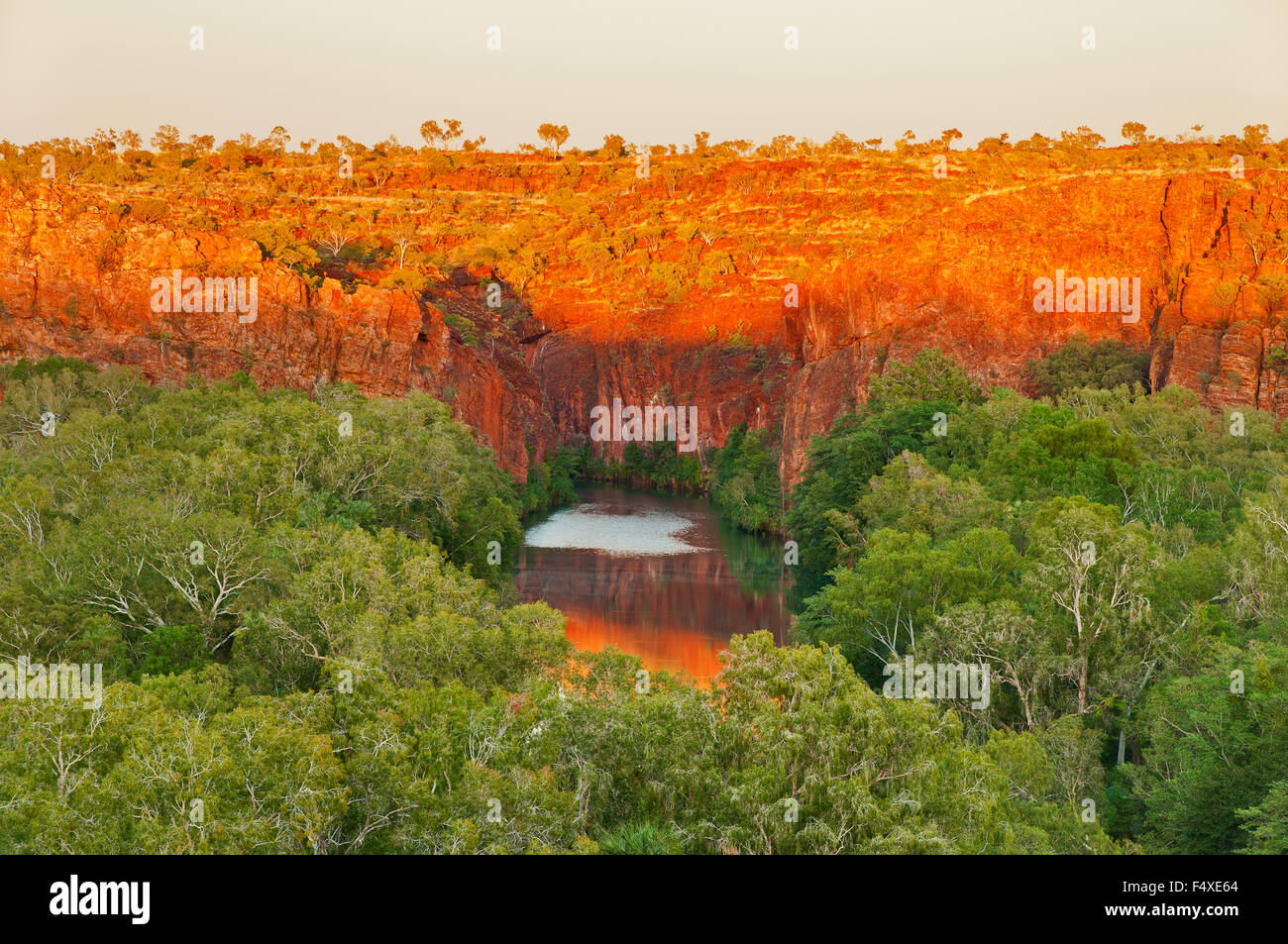 Glowing cliffs in Lawn Hill Gorge. Stock Photo