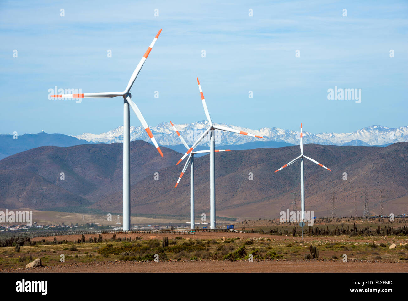 Wind farm (Spanish: parque eolico) in the mining regions of Atacama and Coquimbo, northern Chile Stock Photo