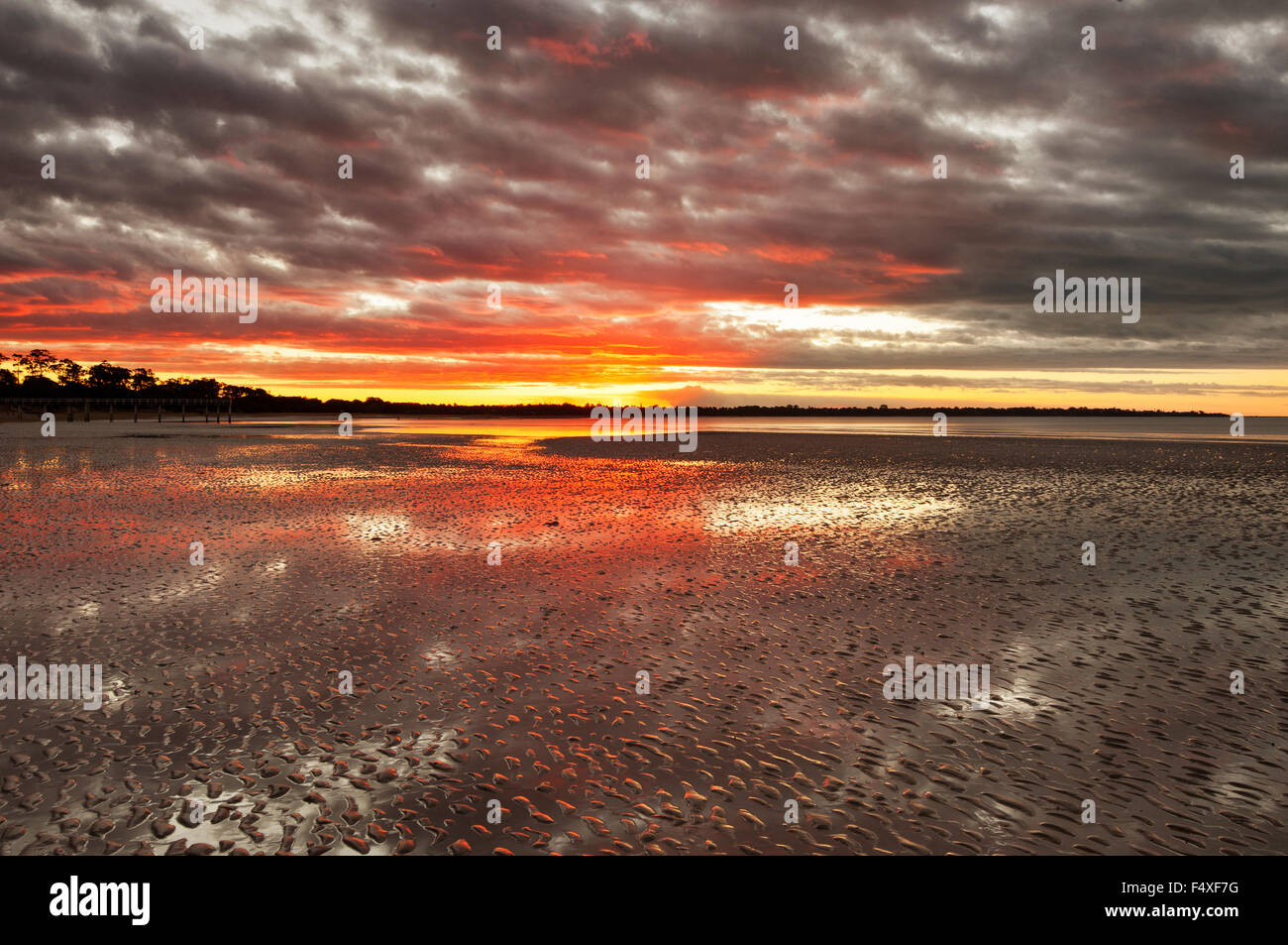 Colourful sunset at Hervey Bay. Stock Photo
