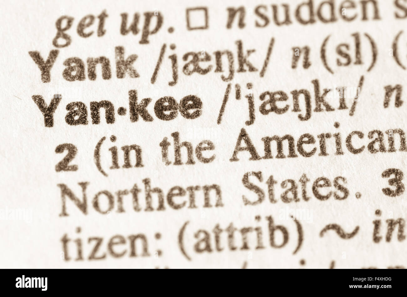 Definition of word Yankee in dictionary Stock Photo Alamy