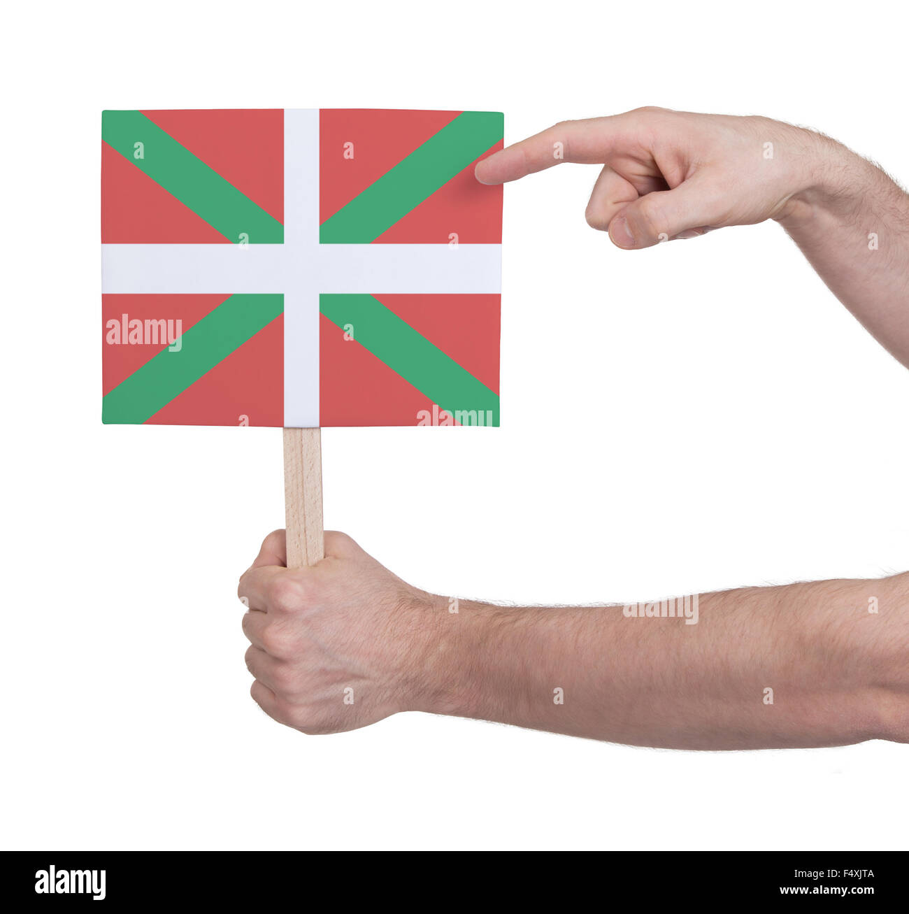 Basque Hand Symbol Hand holding small card, isolated on white - Flag of Basque Country ...