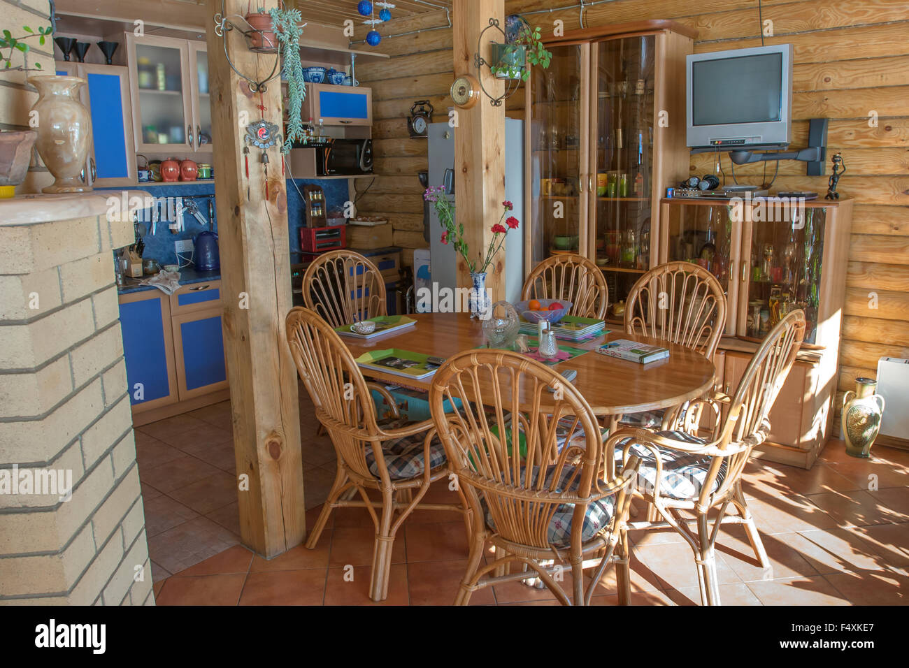 Log house interior Stock Photo