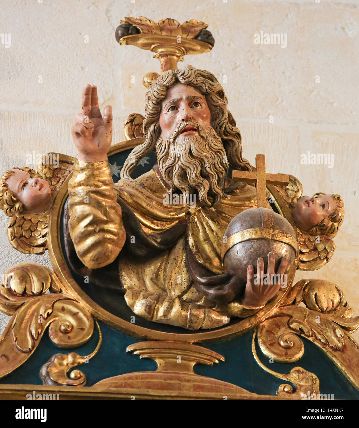 BURGOS, SPAIN AUGUST 13, 2014 Polychrome Statue in the Cathedral of