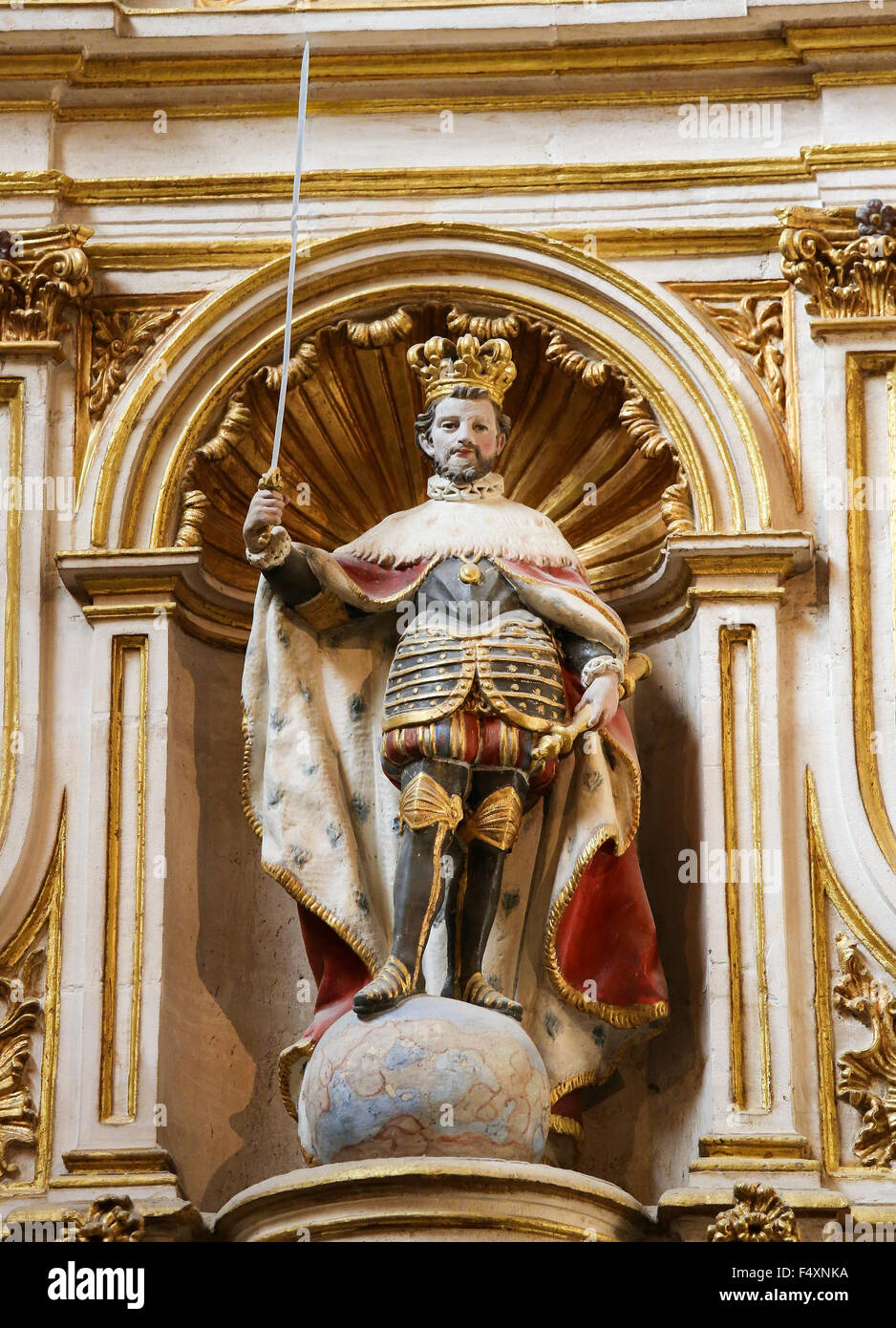 BURGOS, SPAIN AUGUST 13, 2014 Polychrome Statue of Spanish Emperor
