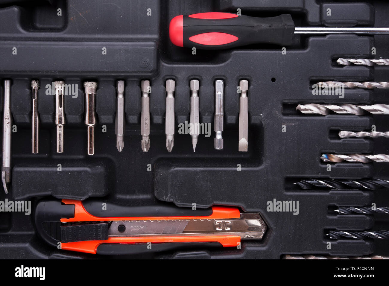 Different kind of countersinks and instruments in black toolbox Stock ...