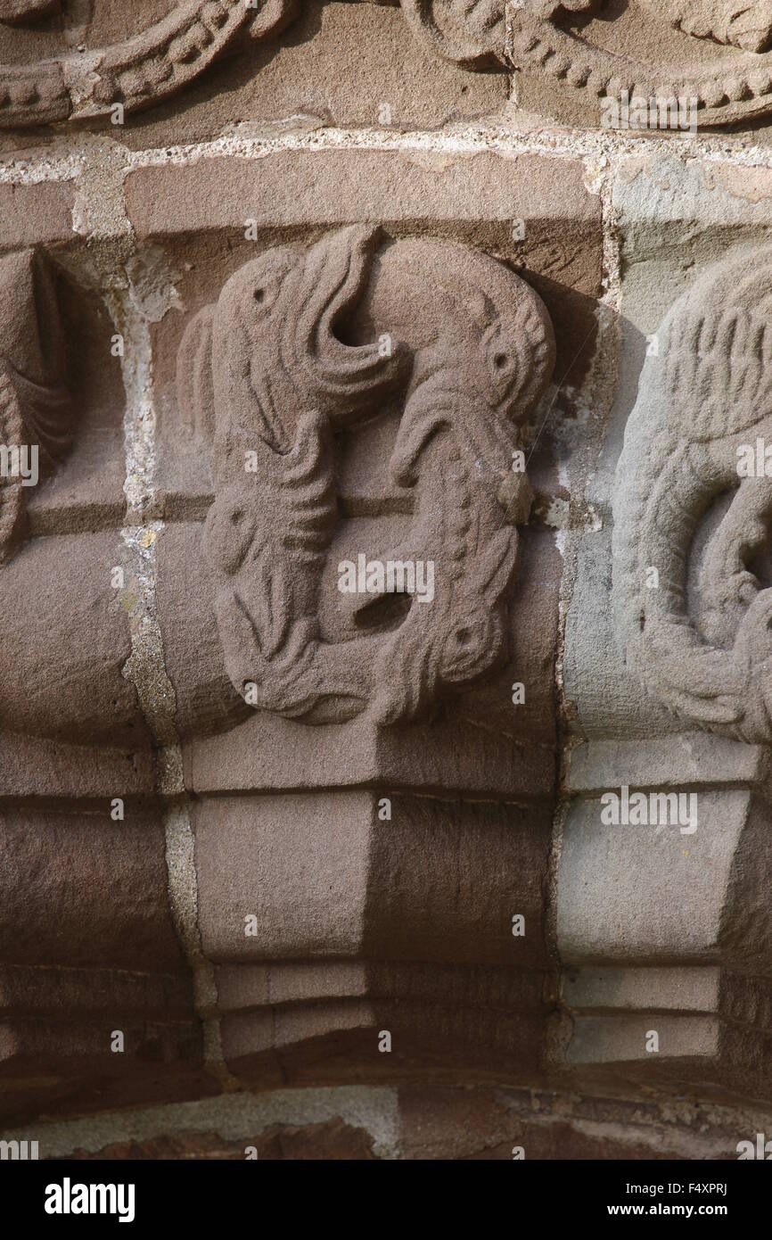 Dragons Eating their own Tails Carving, Kilpeck Church, Herefordshire, England Stock Photo