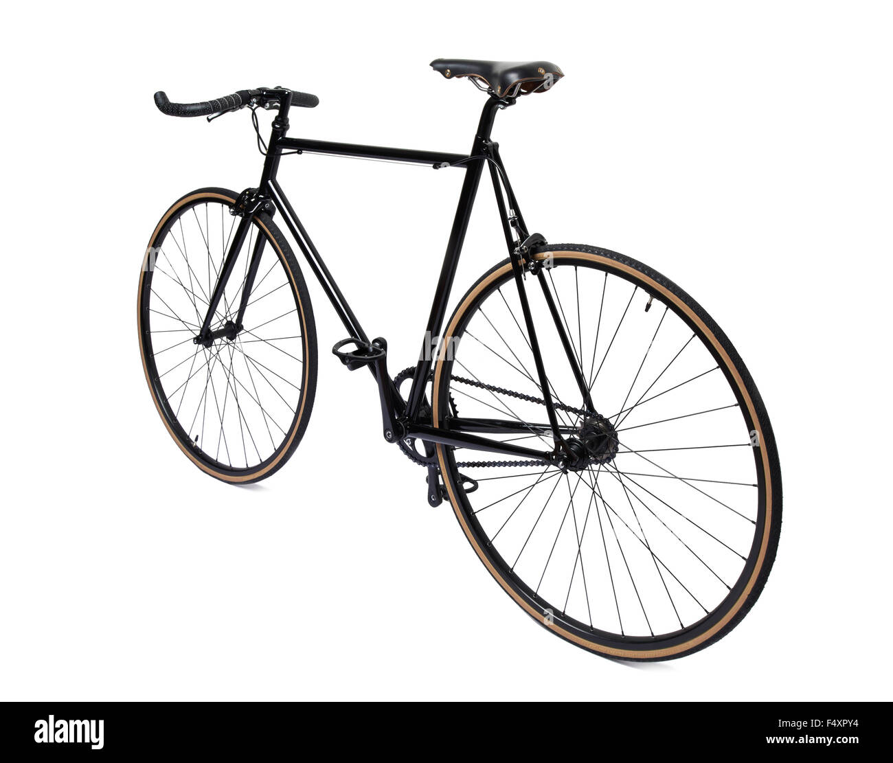 clean and beautiful classic black fixed gear bicycle isolated on white Stock Photo