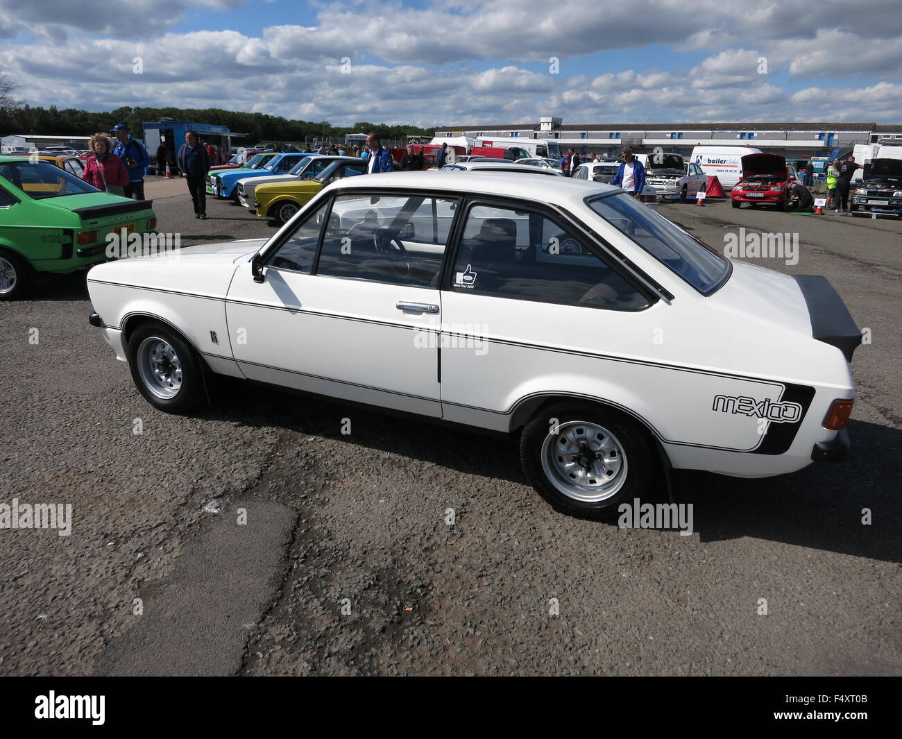Ford Escort mk2 RS mexico - at donnington RSOC RS owners club event - showing car side and rear in diamond white Stock Photo