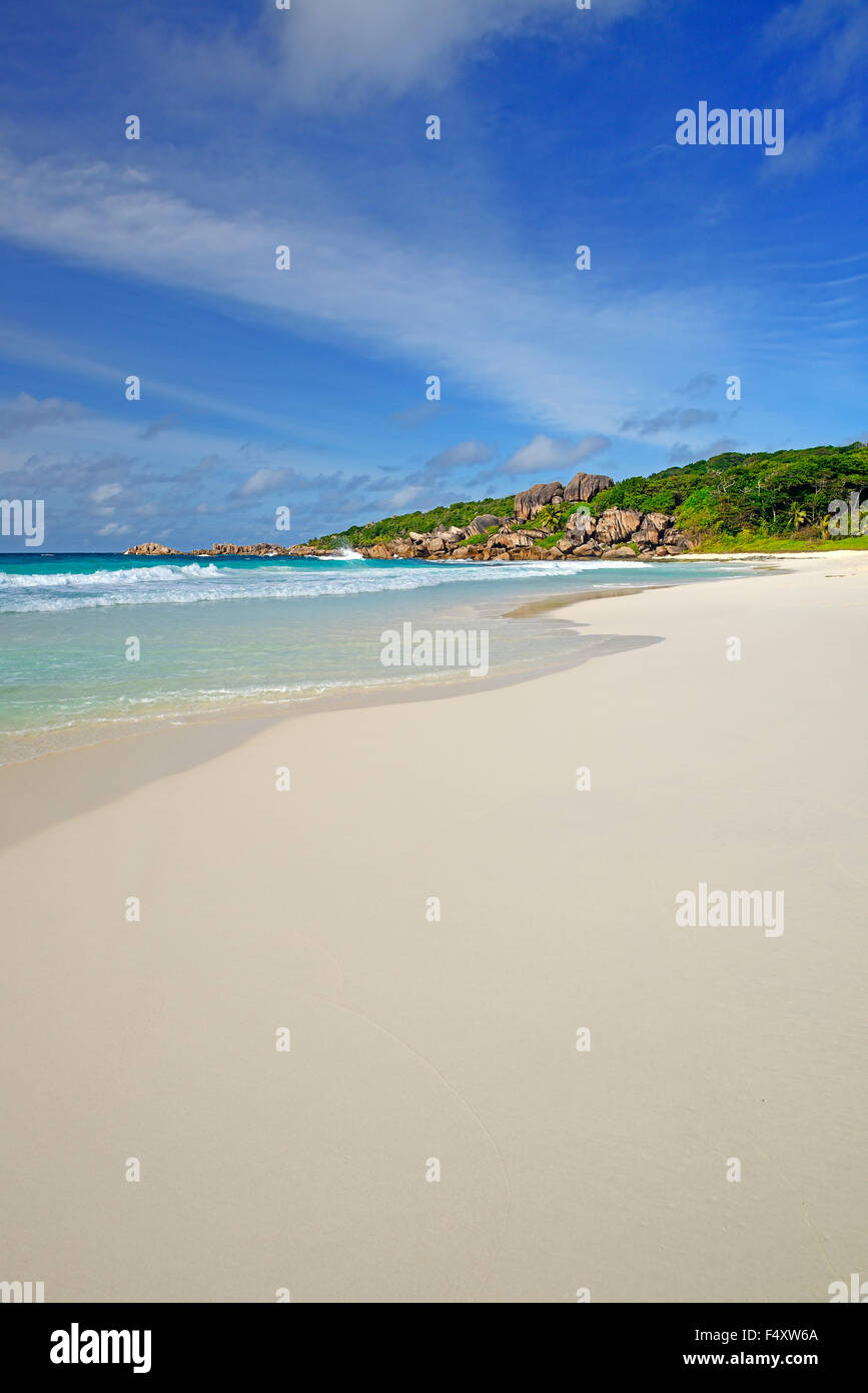 Grand Anse dreamlike beach, La Digue Island, Seychelles Stock Photo