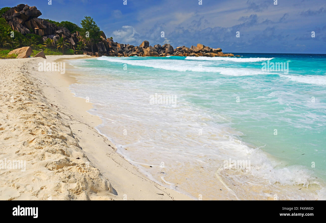 Grand Anse, dreamlike beach with rocks and palm trees, La Digue Island ... - And Dreamlike Beaches