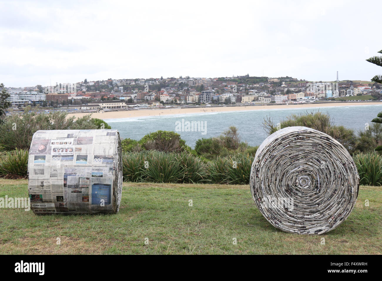 Sculpture no. 47, ‘Conspicuous Consumption’ by Benson Sculpture from USA at the 19th annual Sculpture by the Sea Bondi. 22 Octob Stock Photo