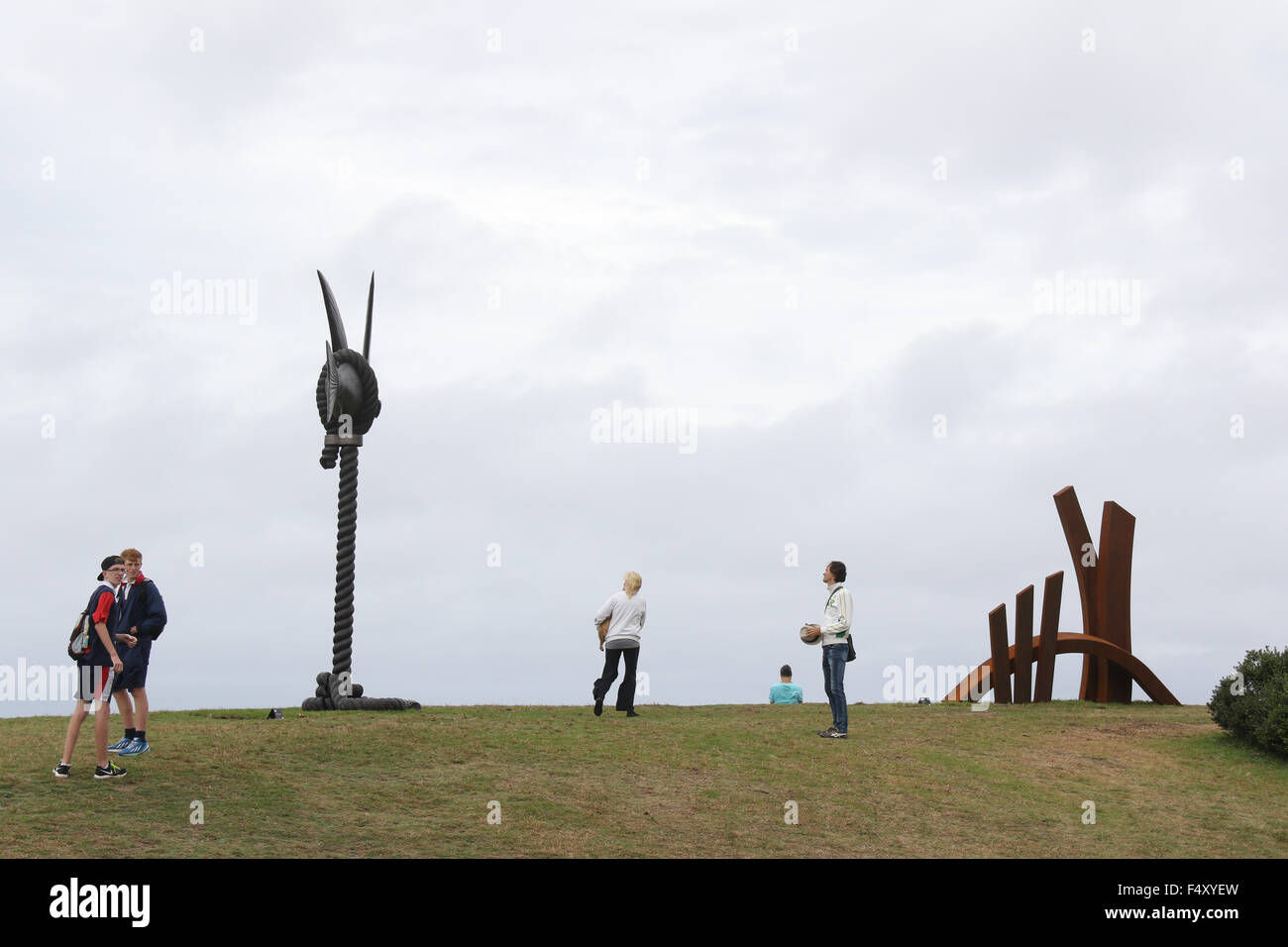 107 different sculptures can be seen at the 19th annual Sculpture by the Sea Bondi exhibition long the coastal walk. Stock Photo