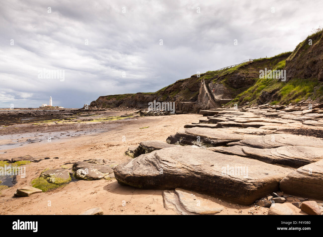 The beach at Collywell Bay, Seaton Sluice, Northumberland with a view