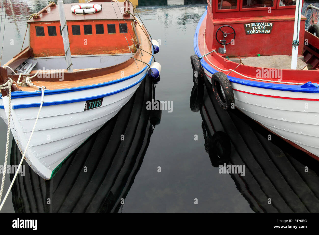 Close up of boats in Tórshavn Harbour Faroe Islands Stock Photo
