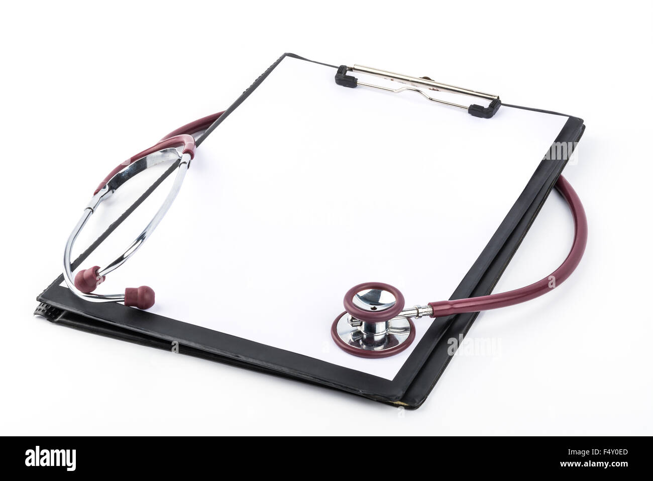 Blank clipboard with stethoscope on white background Stock Photo - Alamy