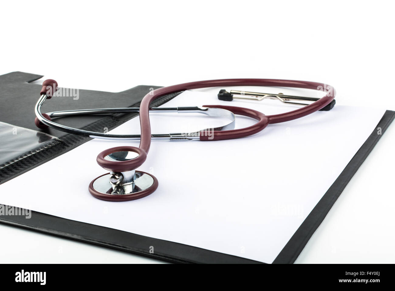 Blank clipboard with stethoscope on white background Stock Photo - Alamy