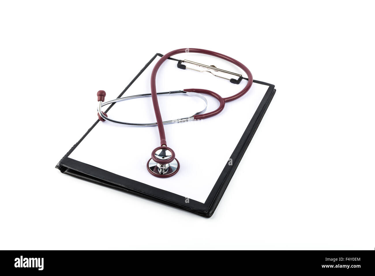 Blank clipboard with stethoscope on white background Stock Photo - Alamy