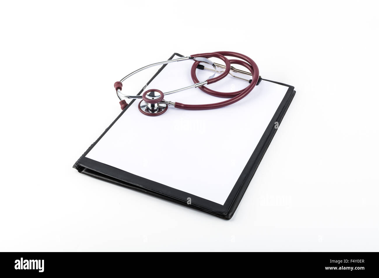 Blank clipboard with stethoscope on white background Stock Photo - Alamy