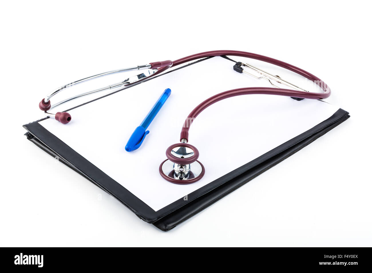 Blank clipboard with stethoscope on white background Stock Photo - Alamy