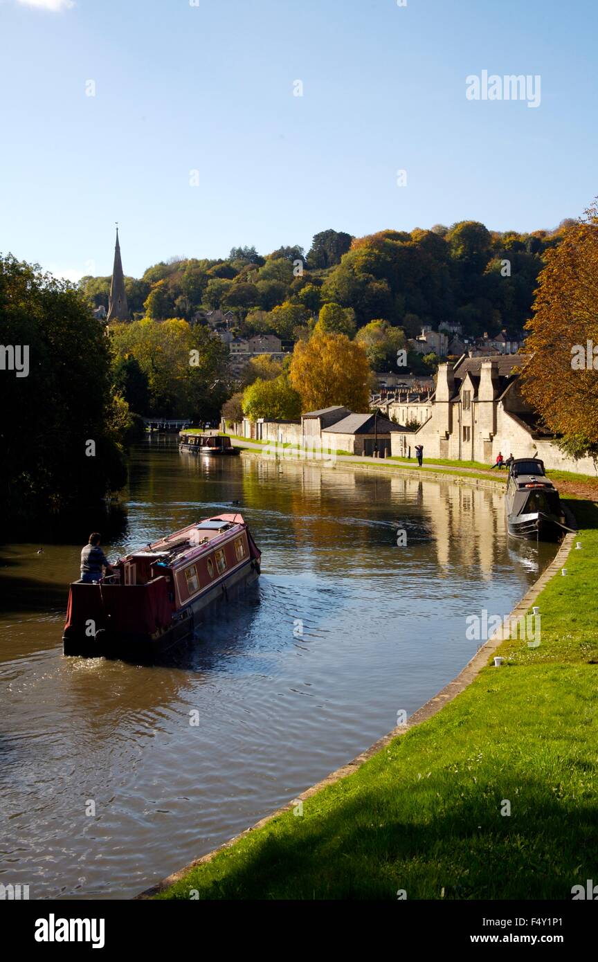 narrowboat on the Kennet & Avon canal, Bath Stock Photo