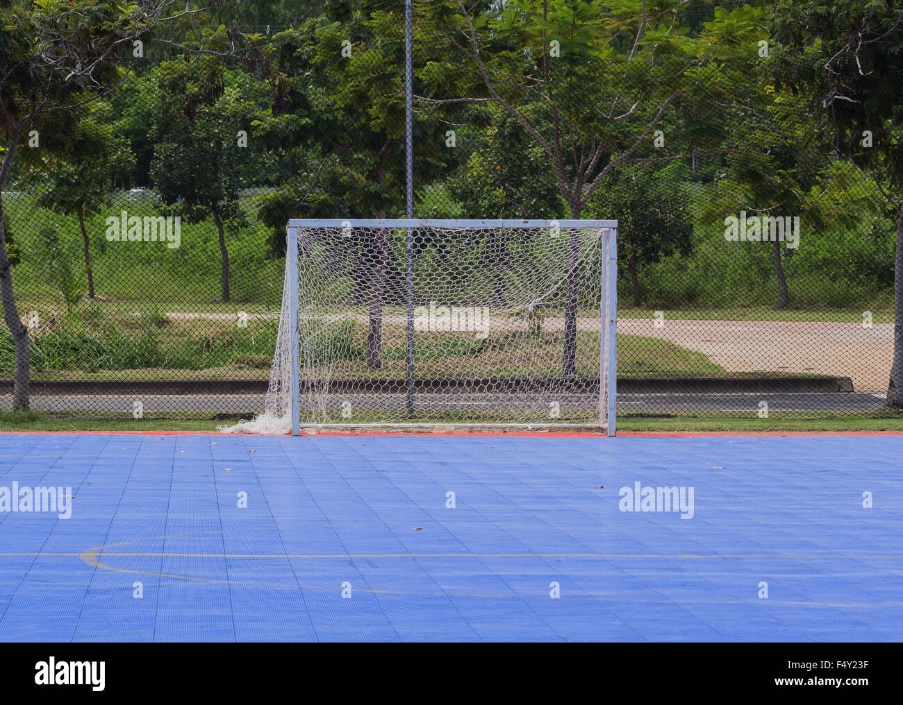 Goal post in public futsal court Stock Photo Alamy