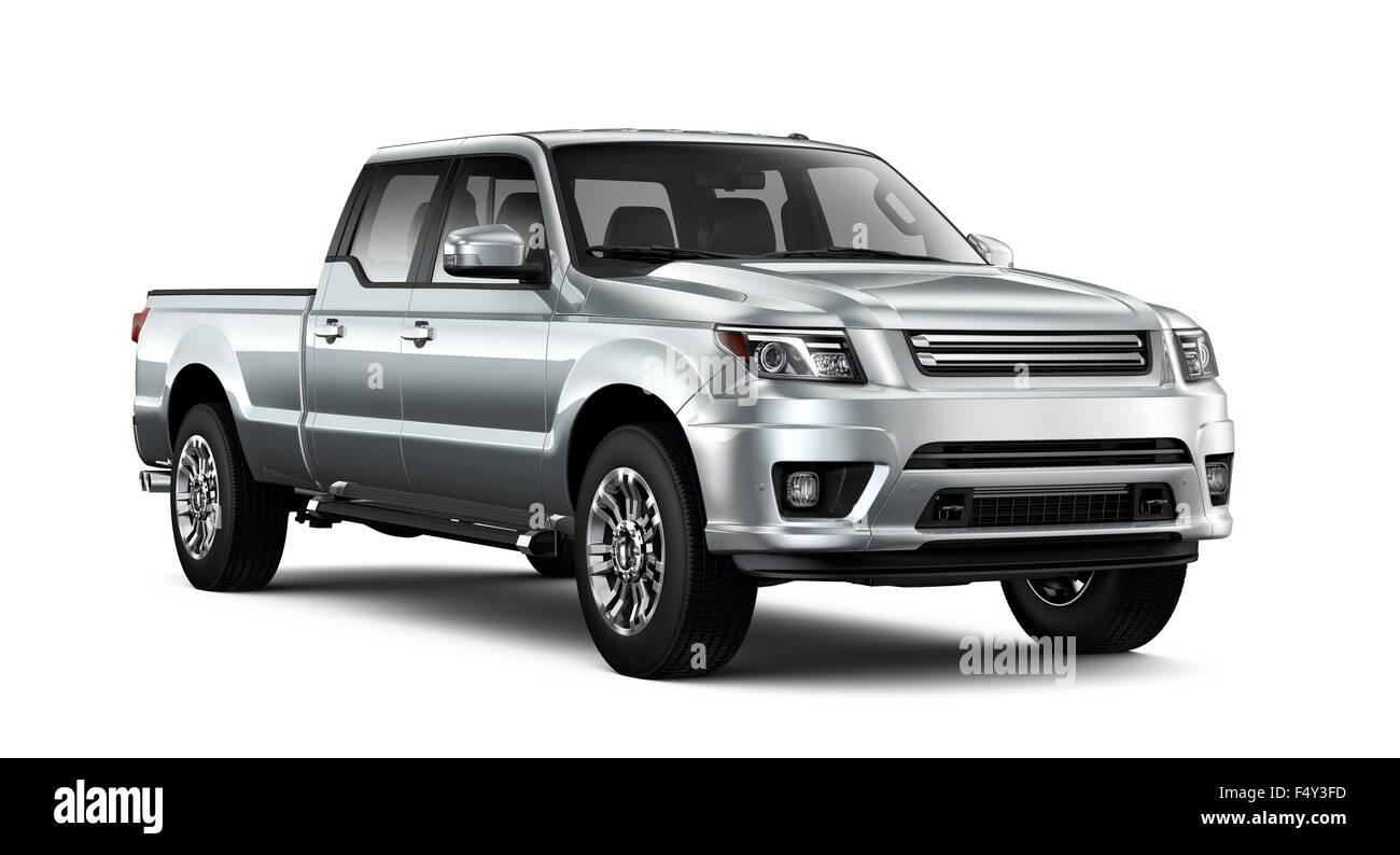 SIlver pickup truck on white Stock Photo