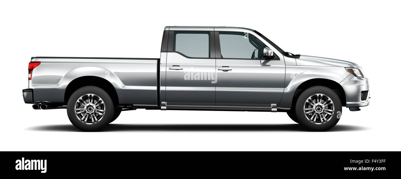 Silver pickup truck - side view Stock Photo