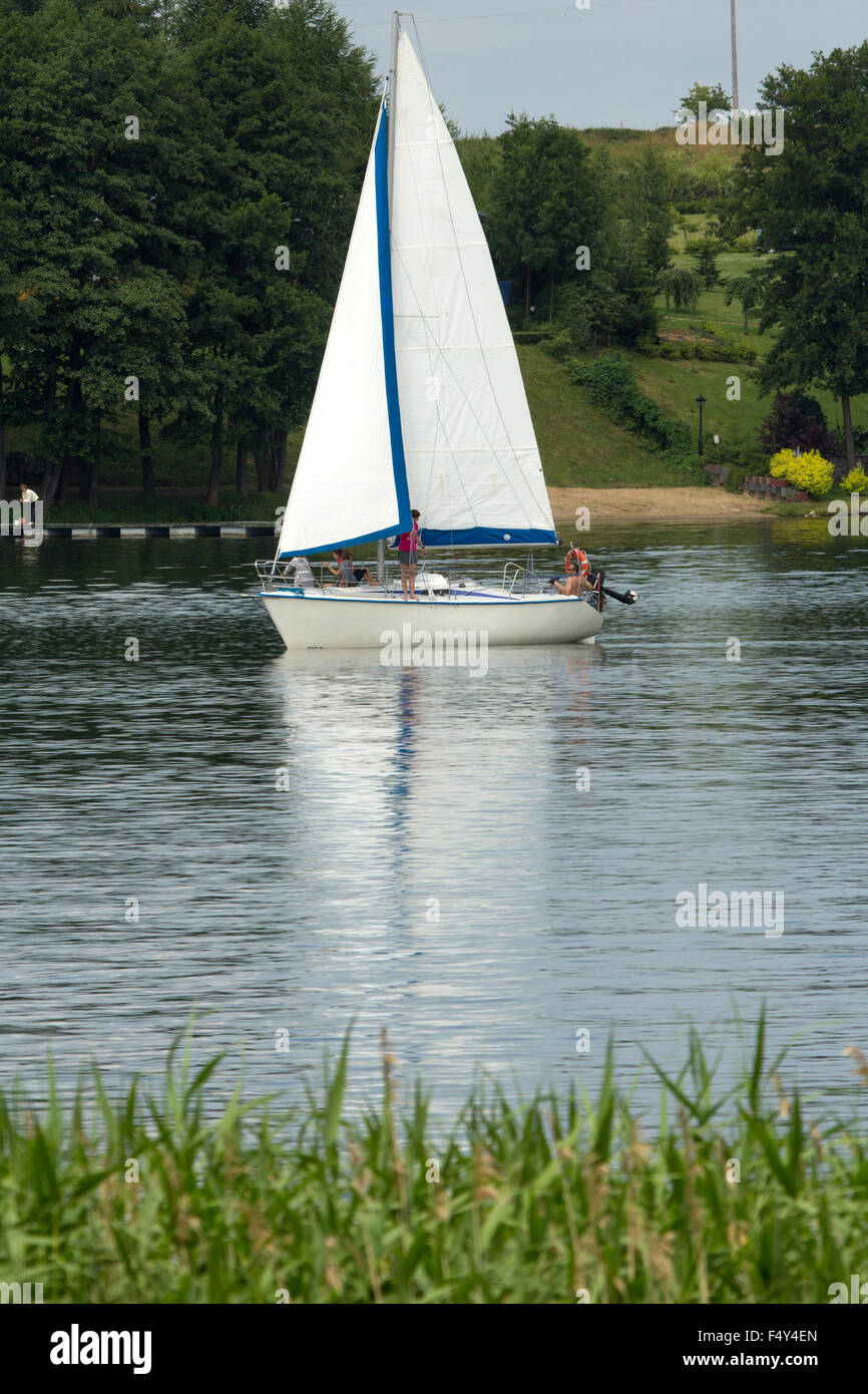 Sailboat in Masuria - Masurian Lakeland Stock Photo