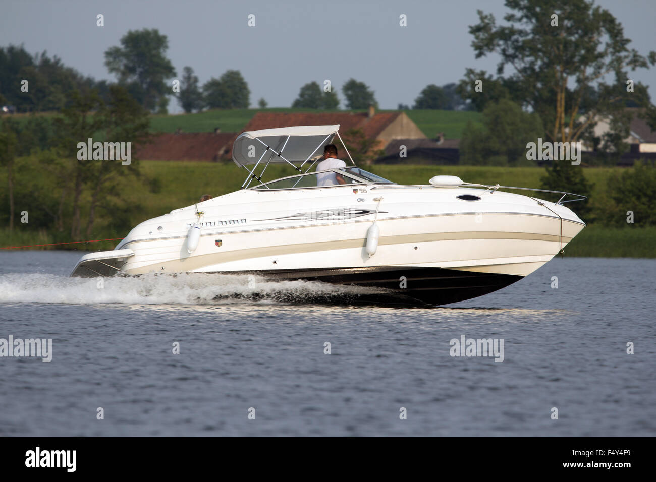 Motorboat on the lake 'Talty' in Masuria Stock Photo