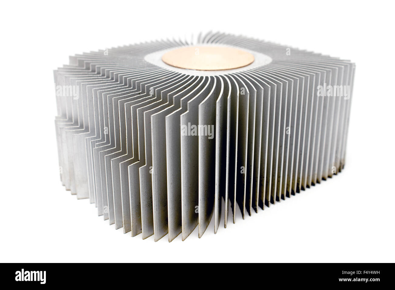 Aluminum cpu cooler heat sink isolated on white Stock Photo