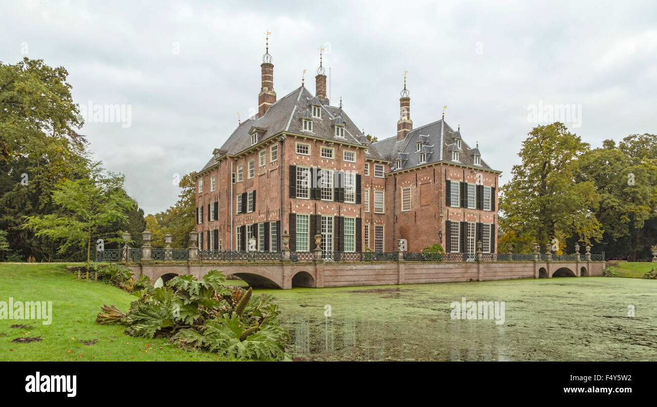 Imposing facade of Duivenvoorde Castle, Voorschoten, South Holland, The Netherlands. Set in an English landscape park. Stock Photo