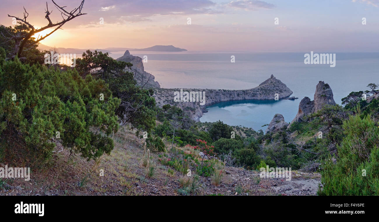 Daybreak coastline landscape of Novyj Svit reserve (Crimea, Ukraine) Stock Photo