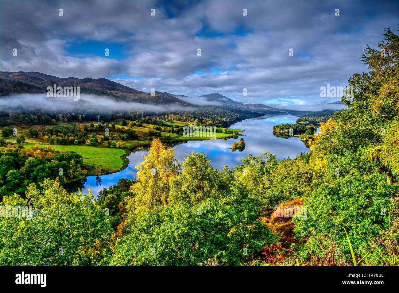 Morning mist over Loch Tummel from the Queens View Stock Photo