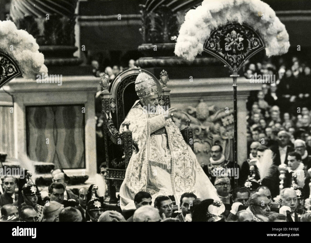 Pope John XXIII on the pontifical throne, Rome, Italy Stock Photo