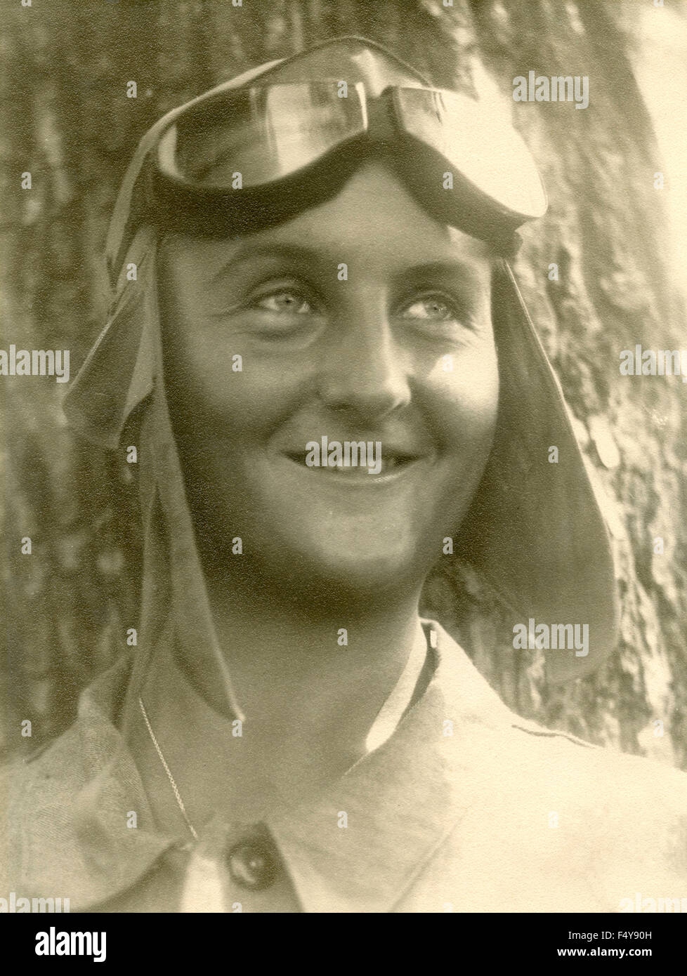 Portrait of a boy with goggles and helmet, Italy Stock Photo