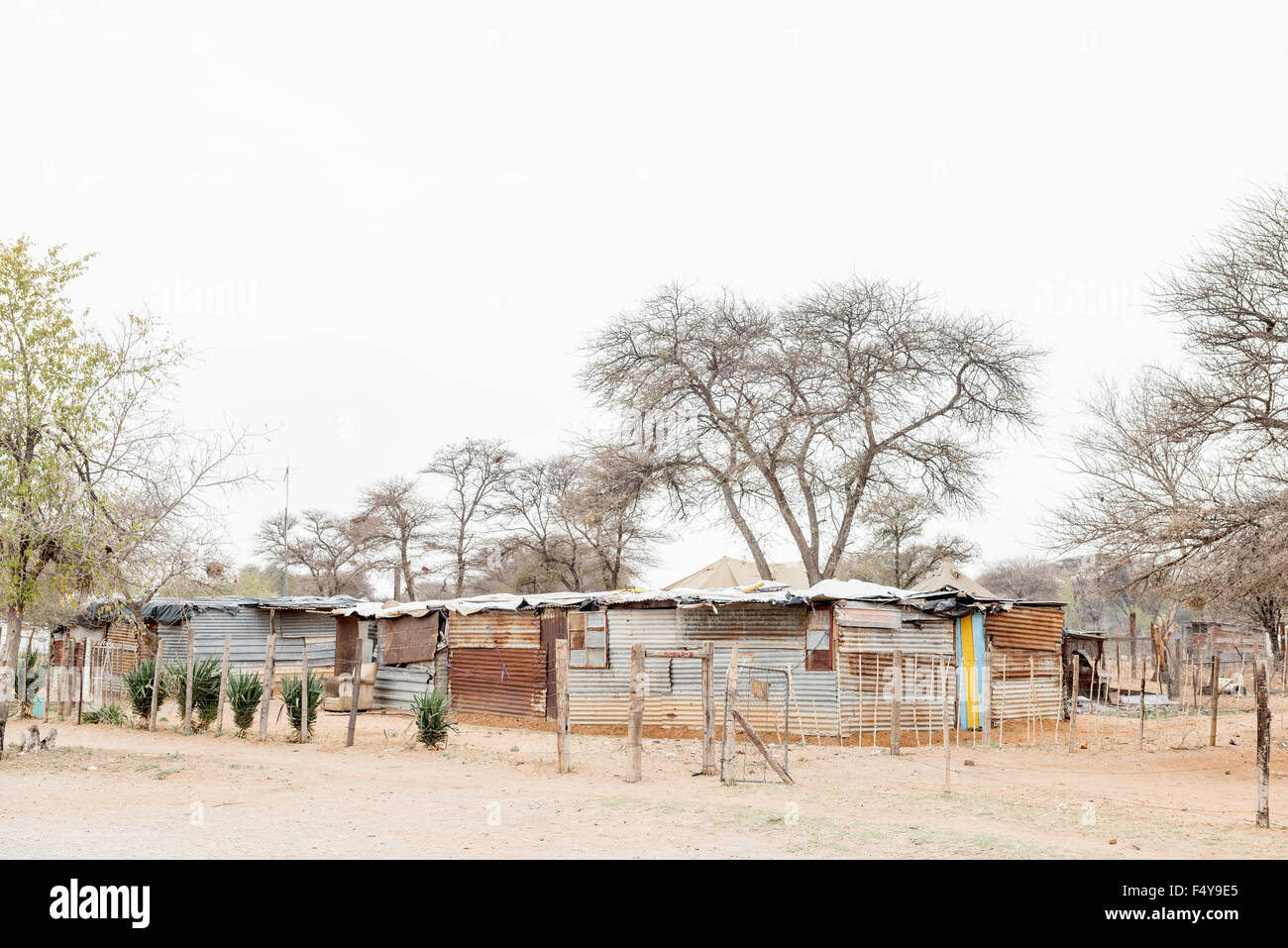 Shacks near the confluence of the Gariep (Orange) and Vaal Rivers near