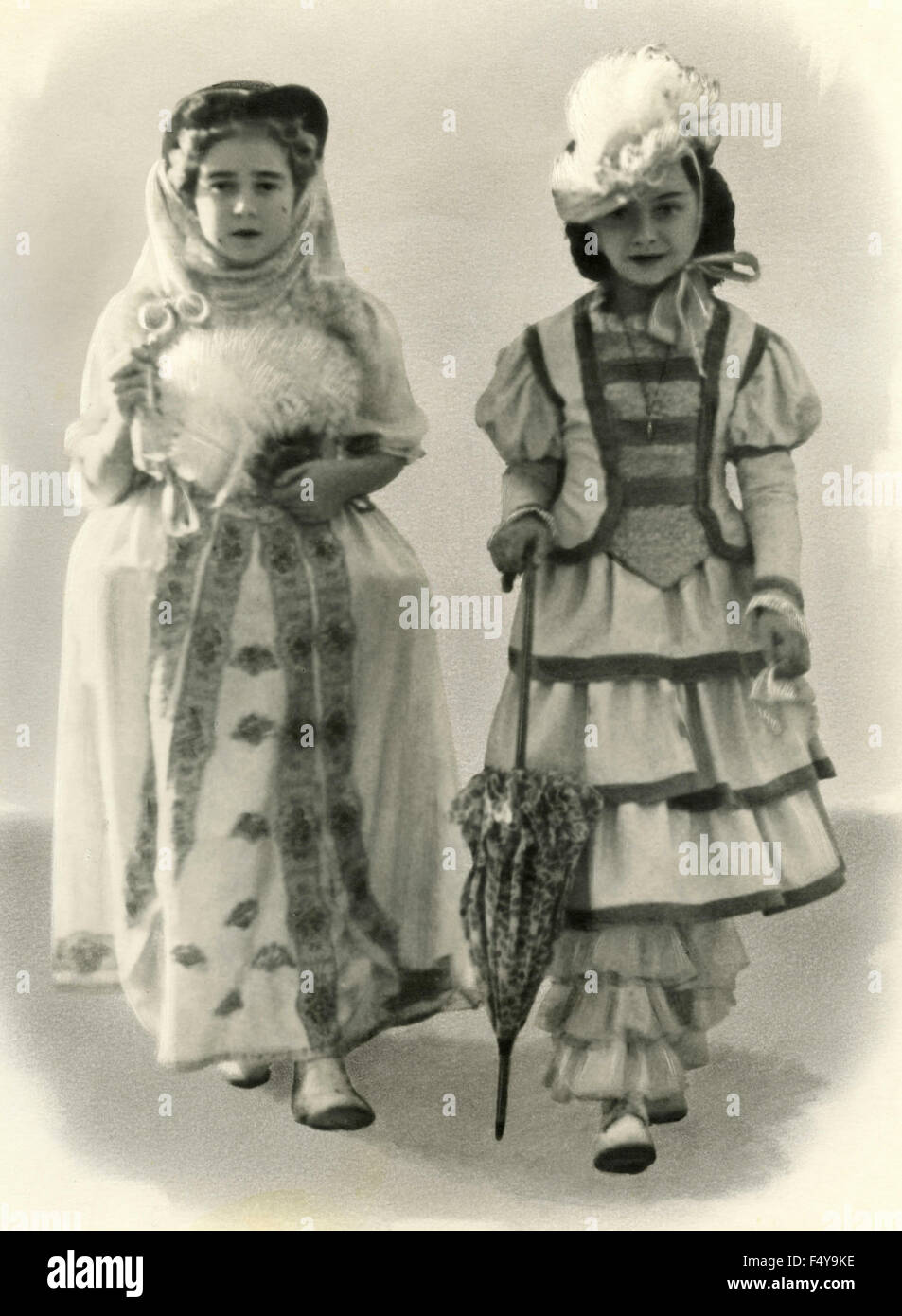 Two girls with clothes nineteenth century Stock Photo