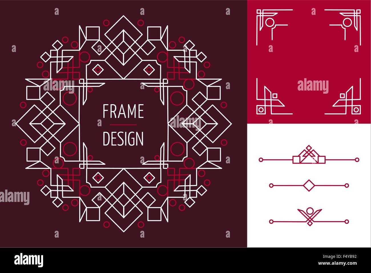 Set of art deco mono line frame designs and lettering geometry elements. Ideal for making own greeting card. EPS10 vector. Stock Vector
