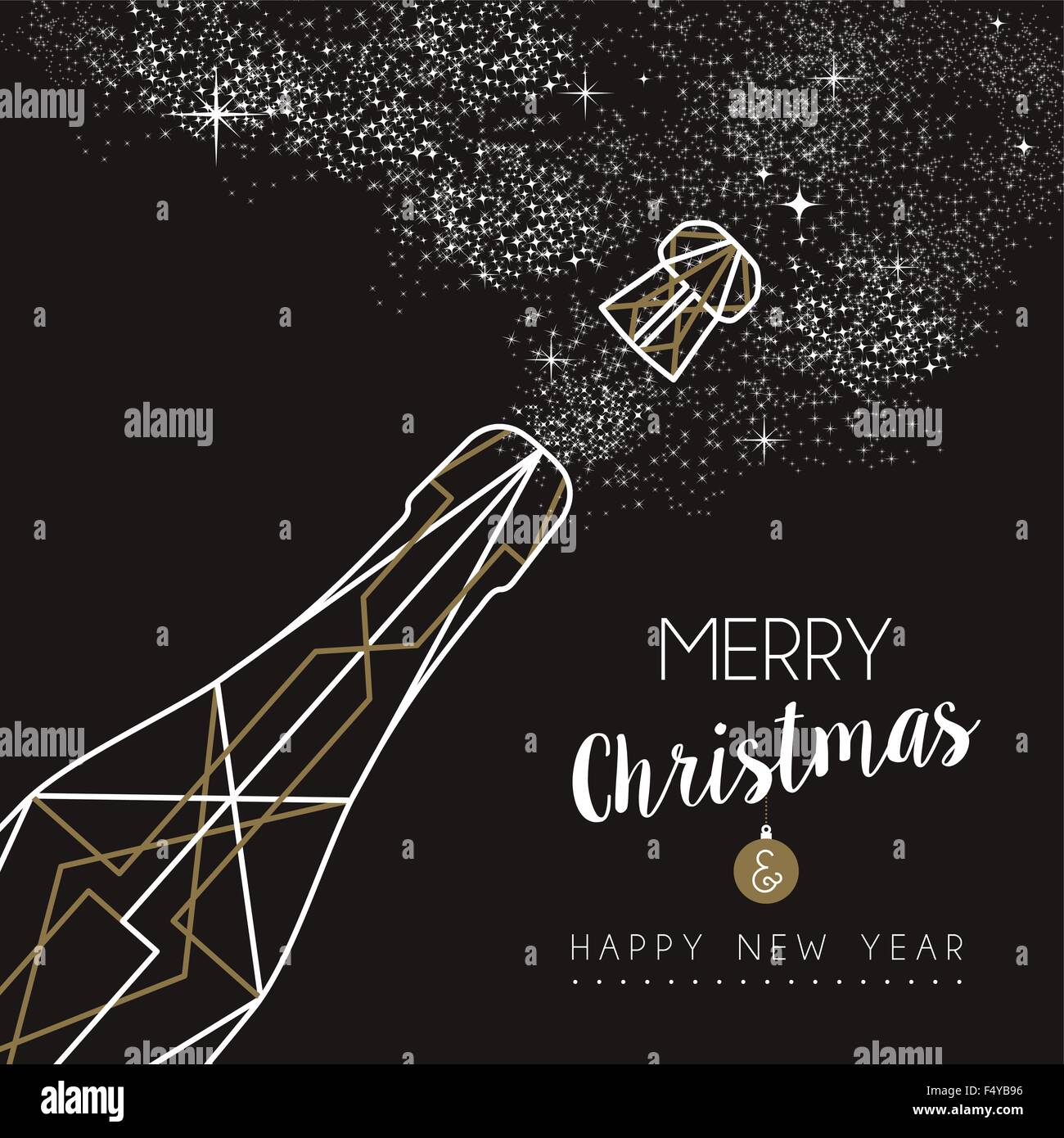 Merry christmas happy new year champagne bottle design in art deco outline style Ideal for