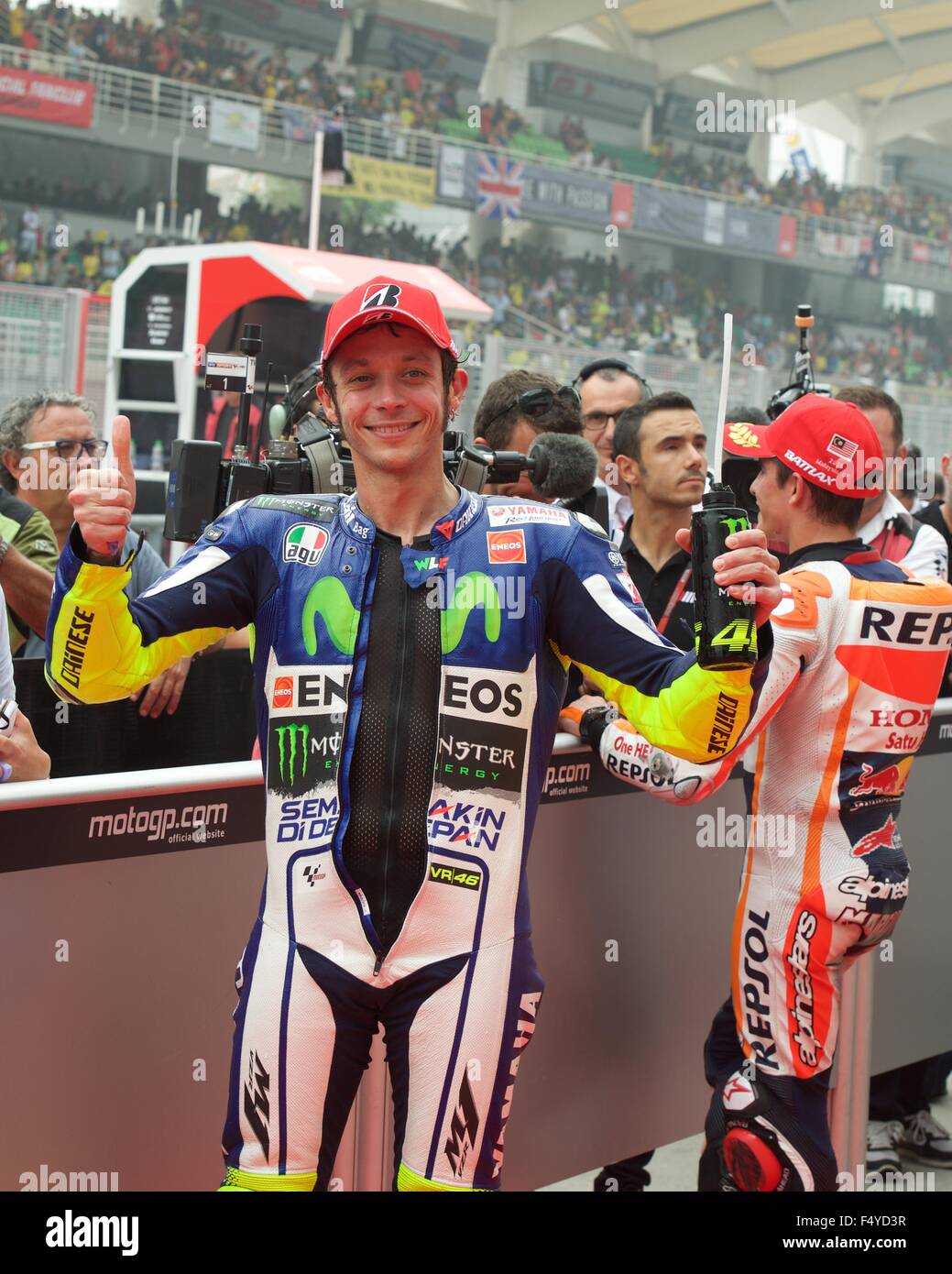 Sepang Circuit, Malaysia. 24th  Oct, 2015. Valentino Rossi took third place in qualifying for the Shell Malaysia Motorcycle Grand Prix at Sepang Circuit Stock Photo