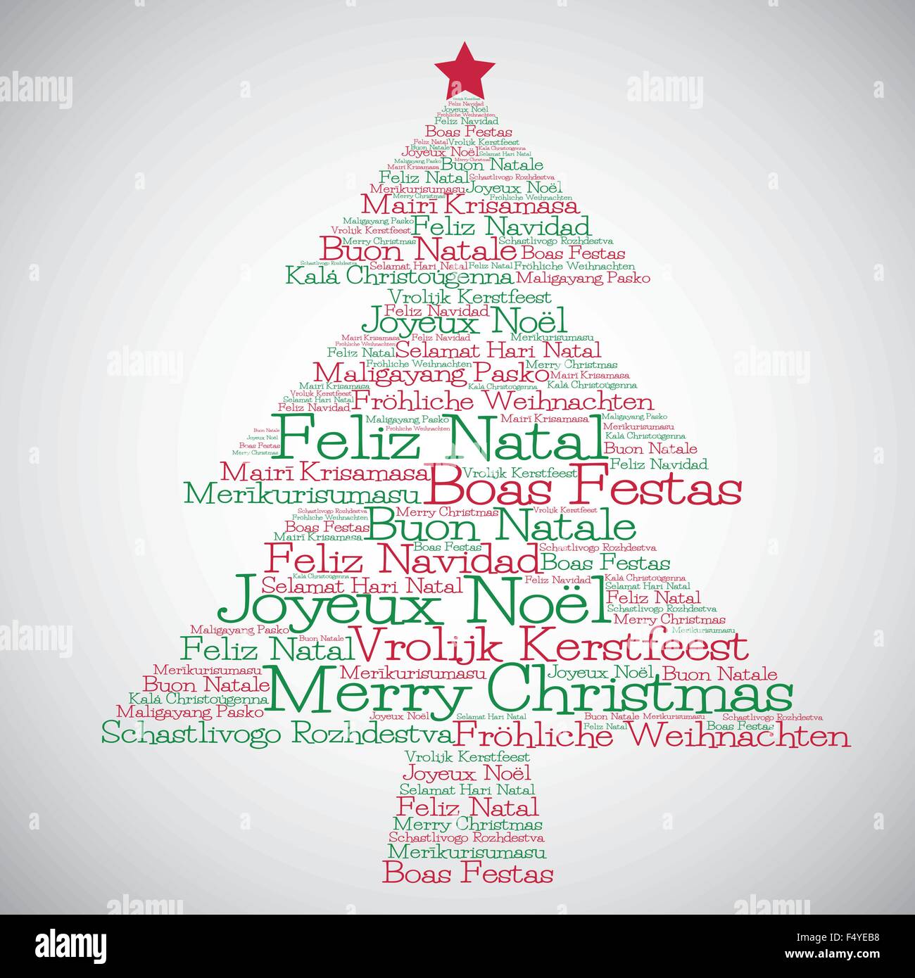 Christmas tree made from 'Merry Christmas' in different languages in vector format. Stock Vector